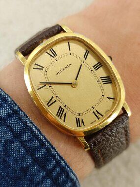 Juvenia Men's Mechanical Watch Vintage Swiss Oval Ellipse Gold Roman 28mm Works